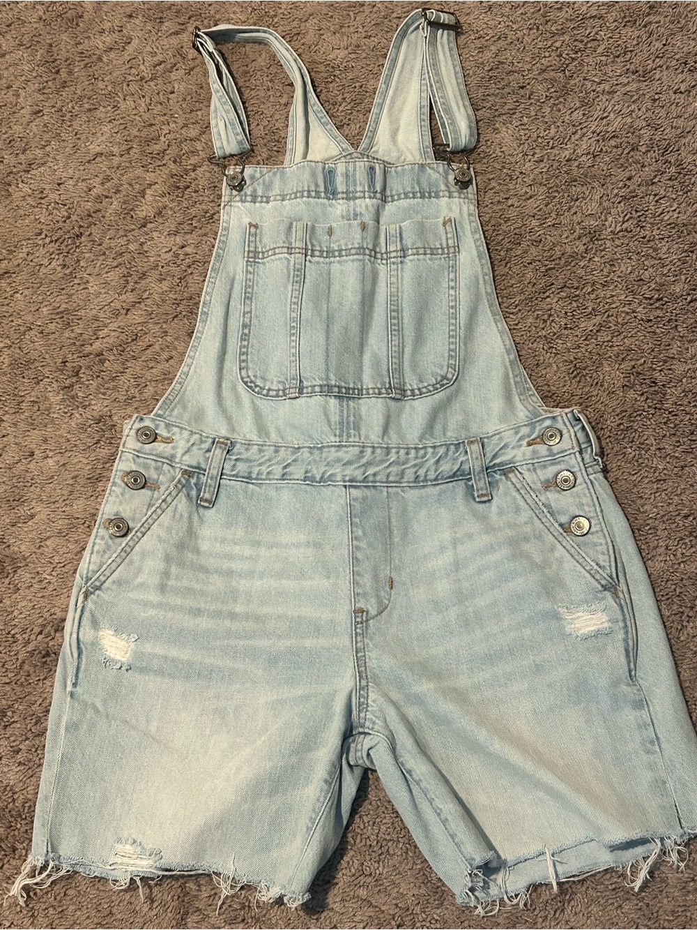 Abercrombie & Fitch Light Wash Denim Overall Shorts Small